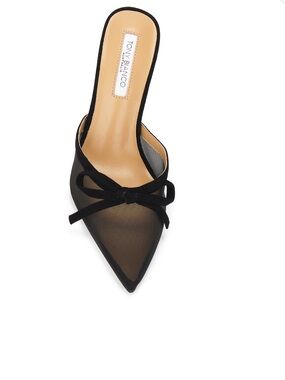 Tony Bianco Black Pointed Mesh Bow Mule
